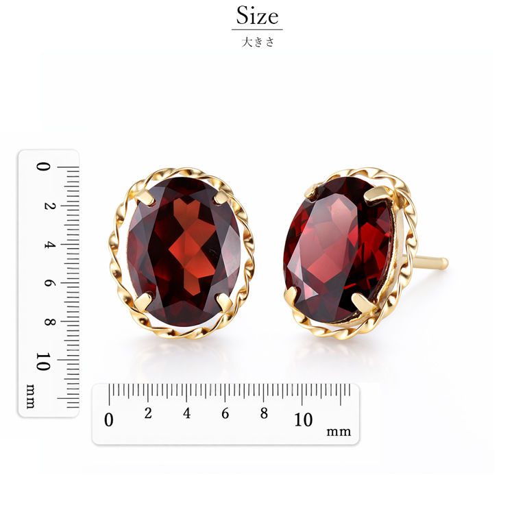 K18YG ガーネット 2.6ct ピアス 上品 シンプル レディース 一粒ピアス アクセサリー 天然石 大人 女性 イエローゴールド お祝い 18k 誕生日プレゼント tlの画像