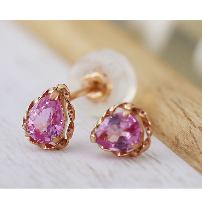 K18PG ピンクサファイア ピアス ドロップ 18金 ピンクゴールド 天然石