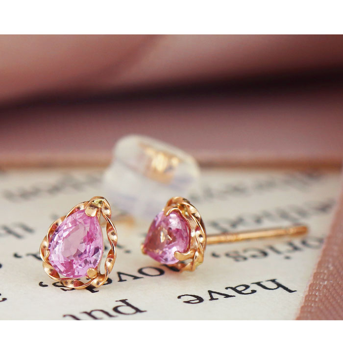 K18PG ピンクサファイア ピアス ドロップ 18金 ピンクゴールド 天然石