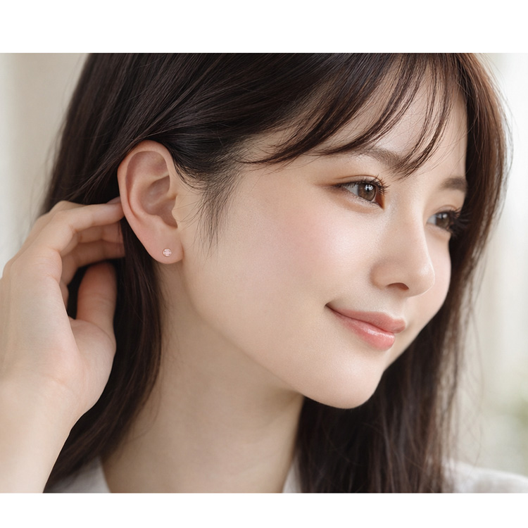 K10YG ローズクォーツ ピアス 覆輪 一粒 ベゼルセッティング 天然石