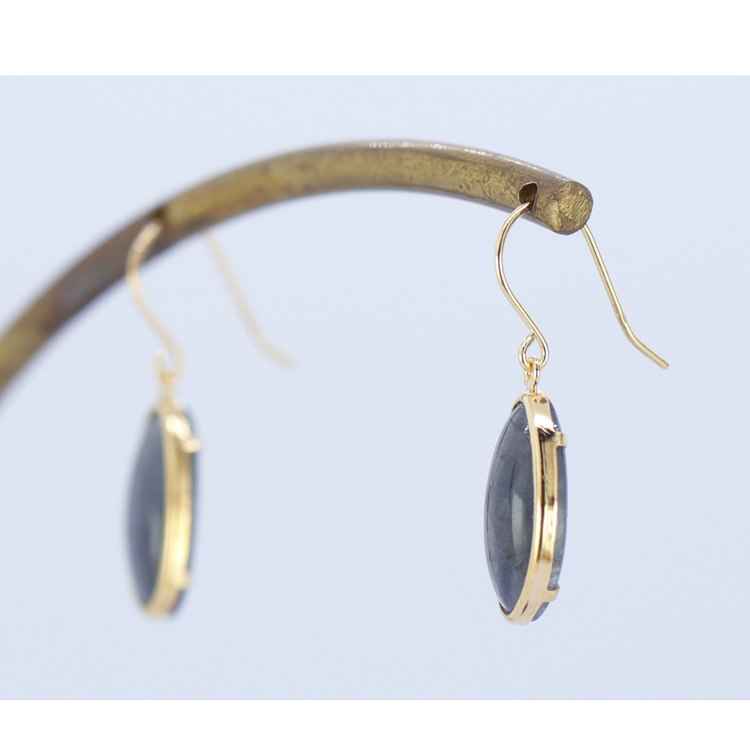 18金 ピアス ラブラドライト K18 天然 フックピアス 金属アレルギー対応 アクセサリー レディース 青 イエローゴールド 日本製 品質保証書 ひと粒 18k ygの画像