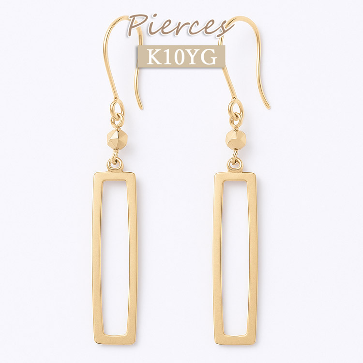 Yahoo! Yahoo!ショッピング(ヤフー ショッピング)K10YG ピアス 地金ピアス フックピアス ゴールド 揺れるピアス シンプル 上品 日本製 フレームピアス イエローゴールド 品質保証書付 スクエアピアス レディース