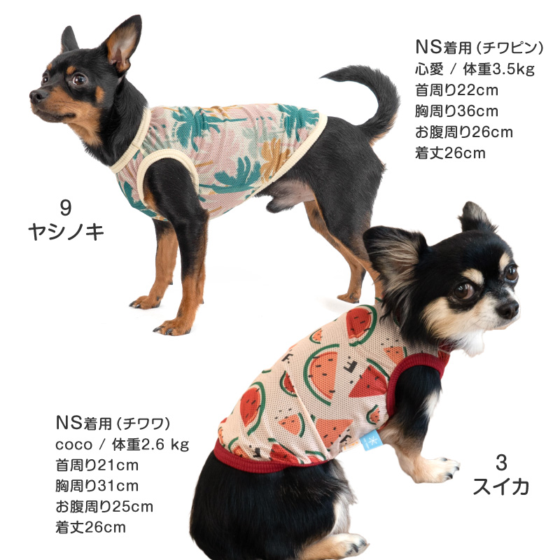 抜け毛対策  タンクトップ 【送料込】 バラエティ 柄 接触冷感 メッシュ タンク ダックス 小型犬用 犬 服 夏 春速乾 通気性 | full of vigor | 15