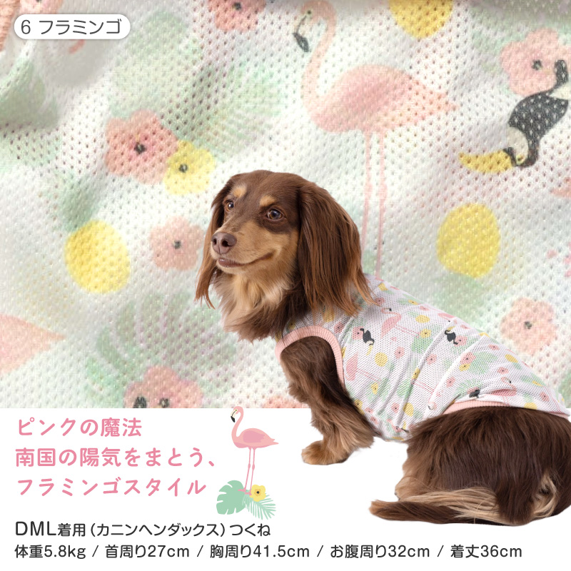 抜け毛対策  タンクトップ 【送料込】 バラエティ 柄 接触冷感 メッシュ タンク ダックス 小型犬用 犬 服 夏 春速乾 通気性 | full of vigor | 05