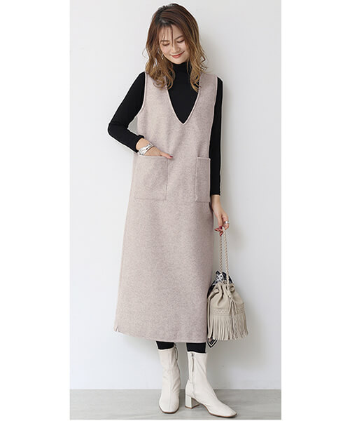 選べる2タイプ】ミディ丈 ロング丈 流行 深Vネック ワンピース