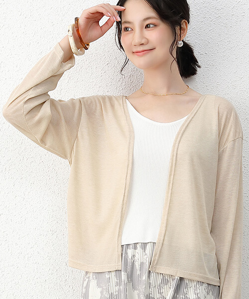 ニットカーディガン ニット カーディガン ロング丈 ショート丈 ノーカラー UV対策 冷房対策 きれいめ 上品 女性 大人 カジュアル シンプル rt2306 | ブランド登録なし | 02