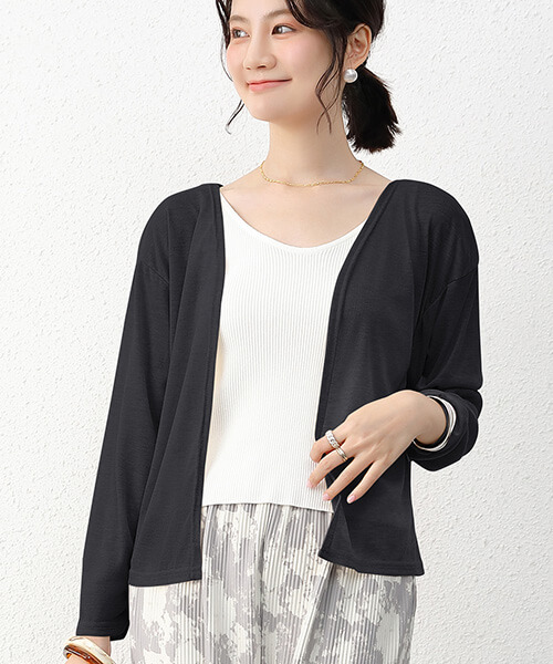 ニットカーディガン ニット カーディガン ロング丈 ショート丈 ノーカラー UV対策 冷房対策 きれいめ 上品 女性 大人 カジュアル シンプル rt2306 | ブランド登録なし | 04