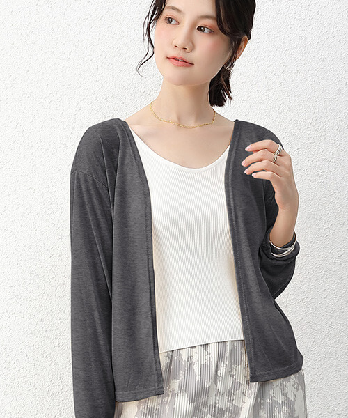ニットカーディガン ニット カーディガン ロング丈 ショート丈 ノーカラー UV対策 冷房対策 きれいめ 上品 女性 大人 カジュアル シンプル rt2306 | ブランド登録なし | 08