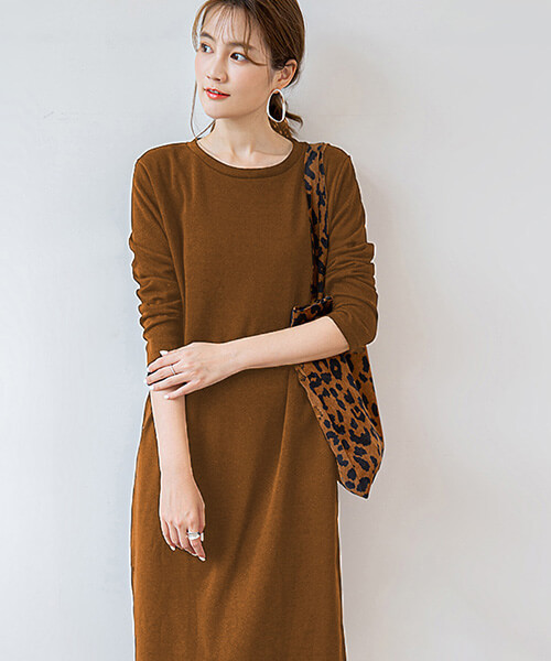 ワンピース レディース 裏起毛 Uネック Vネック 2タイプ 厚手 ミモレ丈 温かい 柔らかい シンプル 秋 冬 エレガント 大人 6色 長袖ワンピ yc3079b | ブランド登録なし | 09