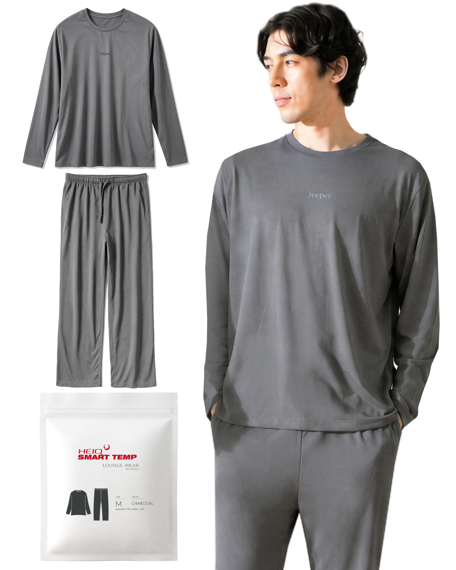 【HEIQ SmartTemp 体温調整×スリープリカバリー】パジャマ メンズ 上下セット 長袖 クルーネック ノンレム睡眠サポート 着る快適睡眠 ルームウェア 爆買 | Nutopia | 01
