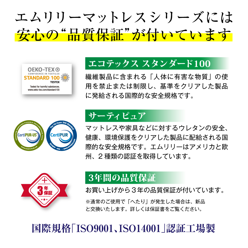 エムリリー マットレス セミダブル 高反発 5cm 腰痛 3年保証
