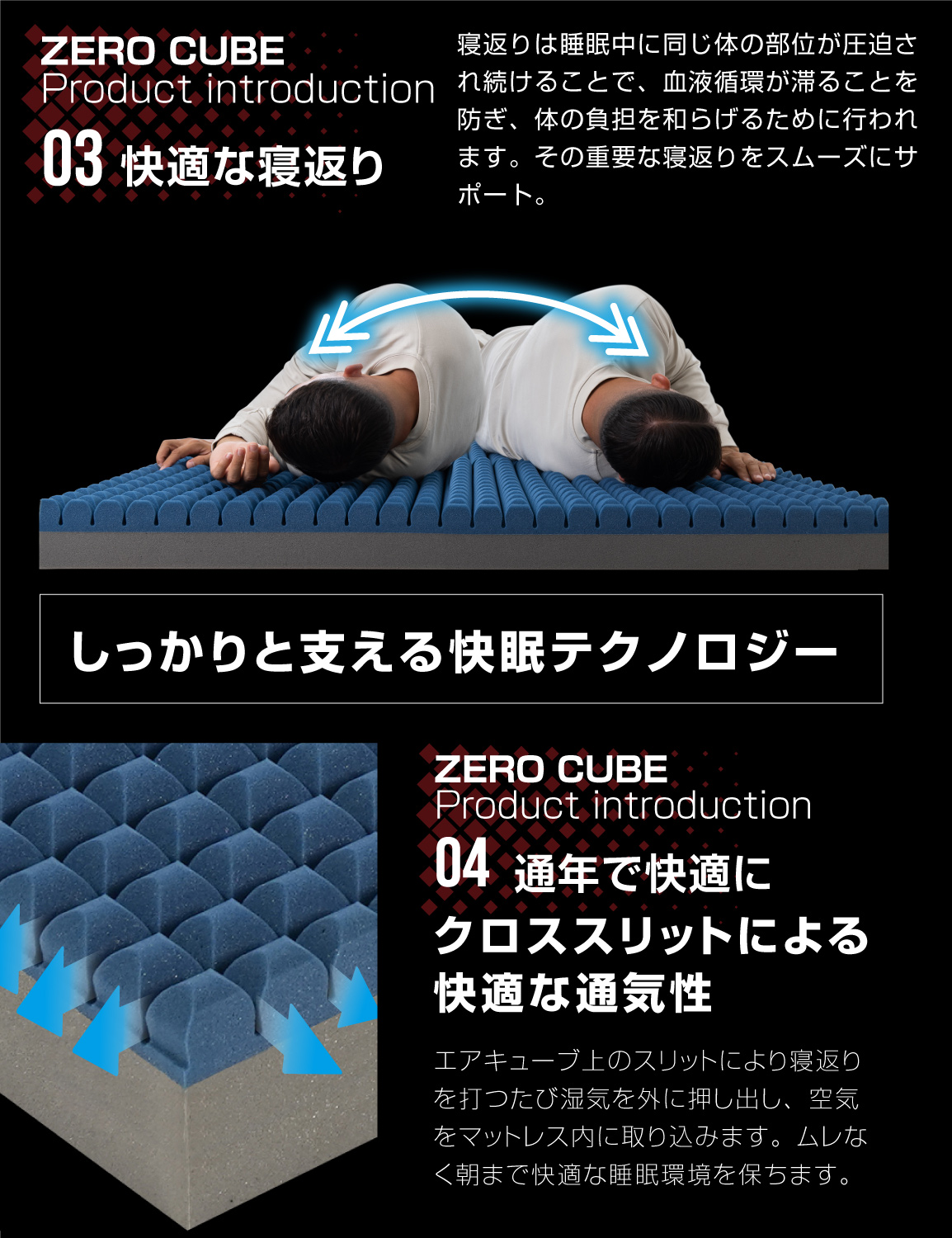 マットレス 三つ折り シングル 高反発 10cm 硬め 【二層のカッティング構造で眠りが深化】高反発マットレス 超高反発 250N 体圧分散 腰痛対策 通気性 | tobest | 04