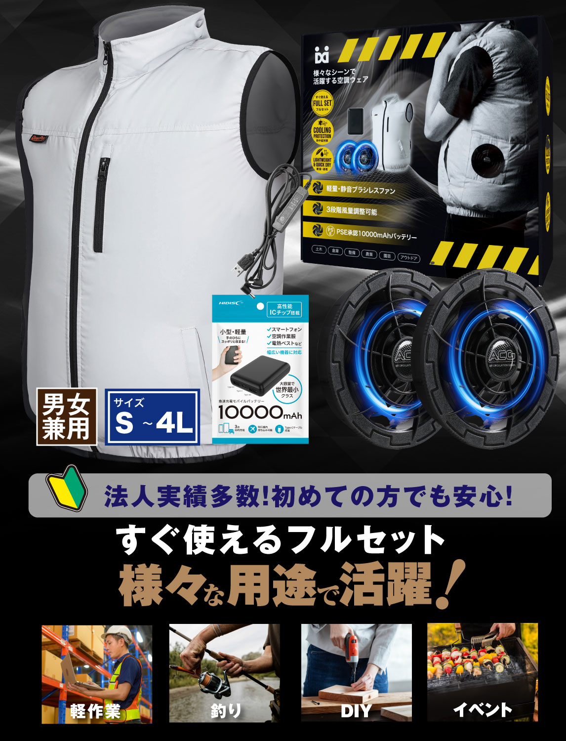 空調ウェア ファン付きベスト フルセット 2026 作業効率UP空調作業服 ベスト ファン PSE認証バッテリー付き ファン付きウェア 夏 暑さ対策 爆買 爆買 関連画像1