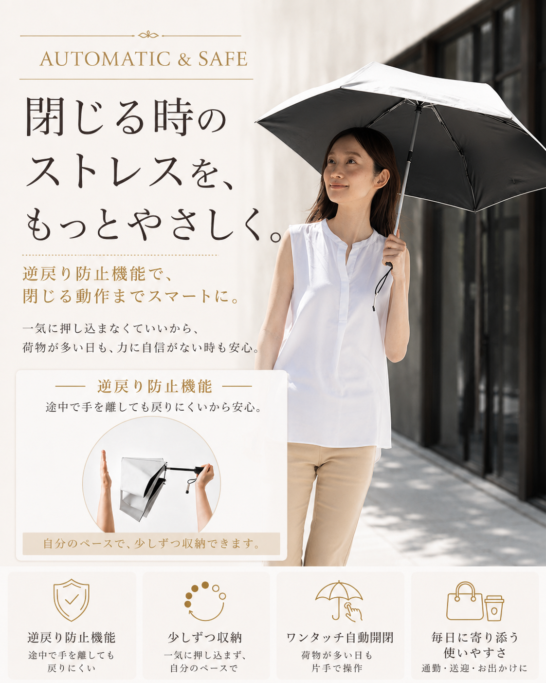 【逆戻り防止・ラクラク収納】日傘 自動開閉 晴...の詳細画像1