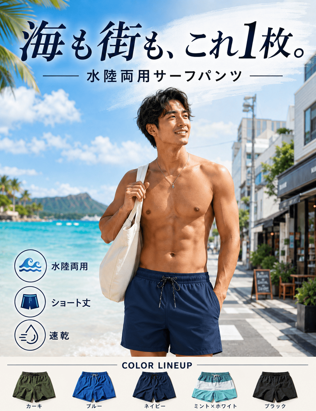 水着メンズ サーフパンツ 海パン メンズ 水陸両用 海水パンツ ショート丈 ひざ上 ボードショーツ サーフショーツ 海水浴 プール ショートパンツ 水着 関連画像1