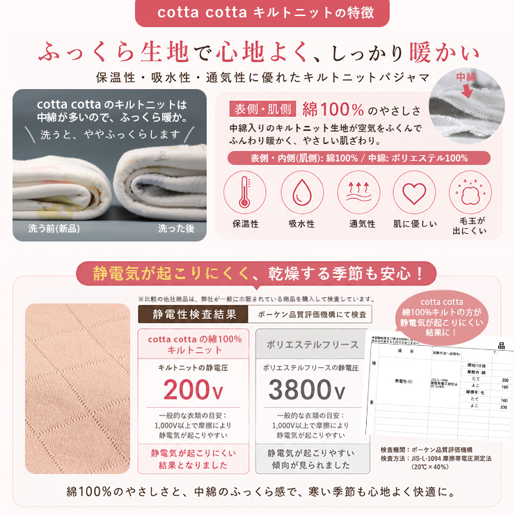 cottacotta キルトニットパジャマ・レディース 生地について1