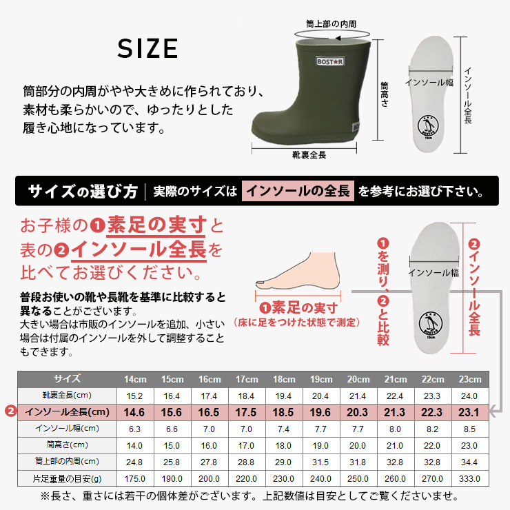 BOST★Rキッズ長靴 サイズ