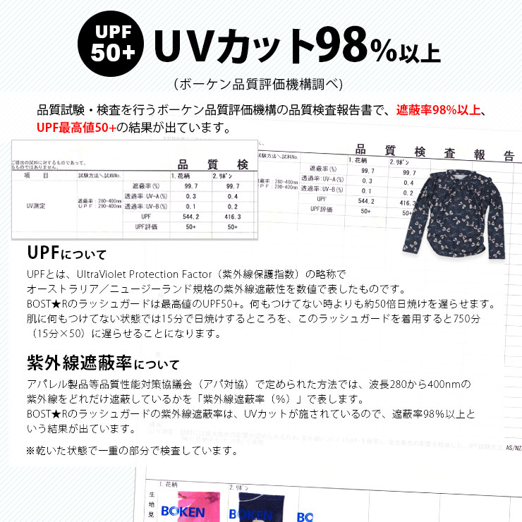 BOST★Rラッシュガード UVカット98％以上！UPF50+