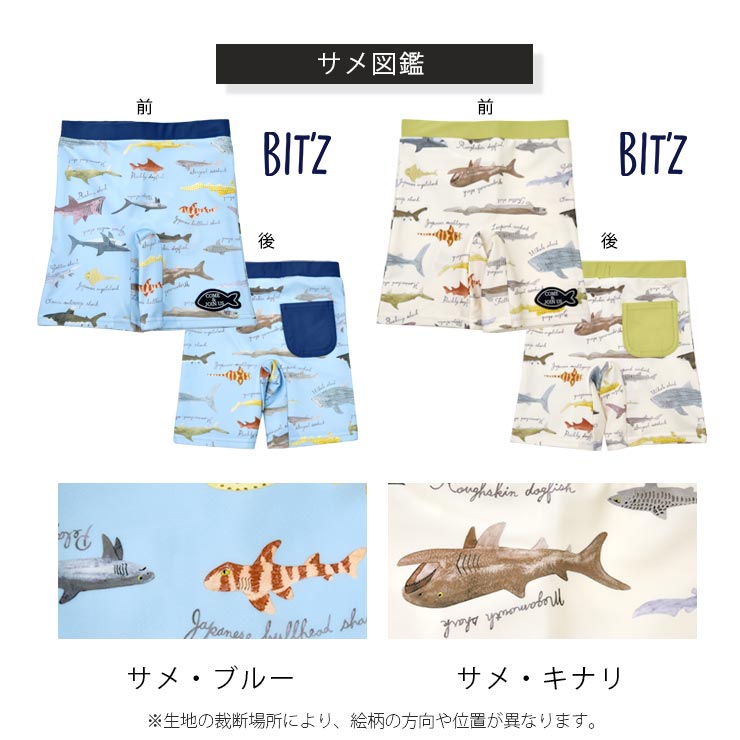 【ツチブタ】子供用トレーニング水着 水着 ボクサー キッズ 男の子 スイムパンツ 切替 サメ柄 サメ