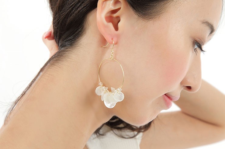 爆買 ピアス シェル フック リング レディース アクセサリー ホワイト