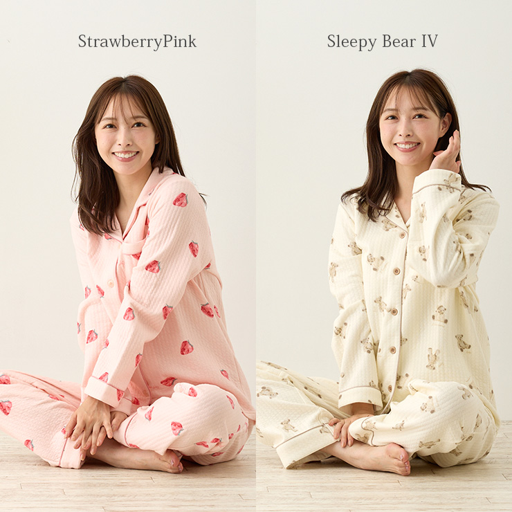 cottacotta キルトニットパジャマ・レディース ストロベリーピンク、スリーピーベアOF