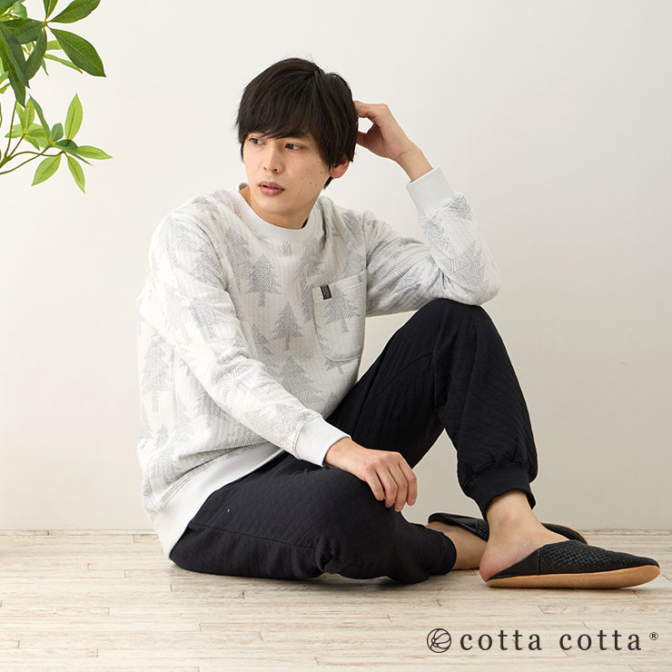 パジャマ メンズ 綿100% キルトニット 長袖 冬 スウェット風 セットアップ 上下セット 紳士 暖かい 冬用 S M L cottacotta おしゃれ ルームウェア 寝巻き 春 秋 | cotta cotta | 04