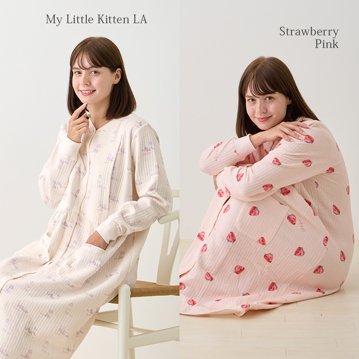 cottacotta キルトニットマタニティワンピースパジャマ・レディース MyLittleKittenLA、ストロベリーピンク
