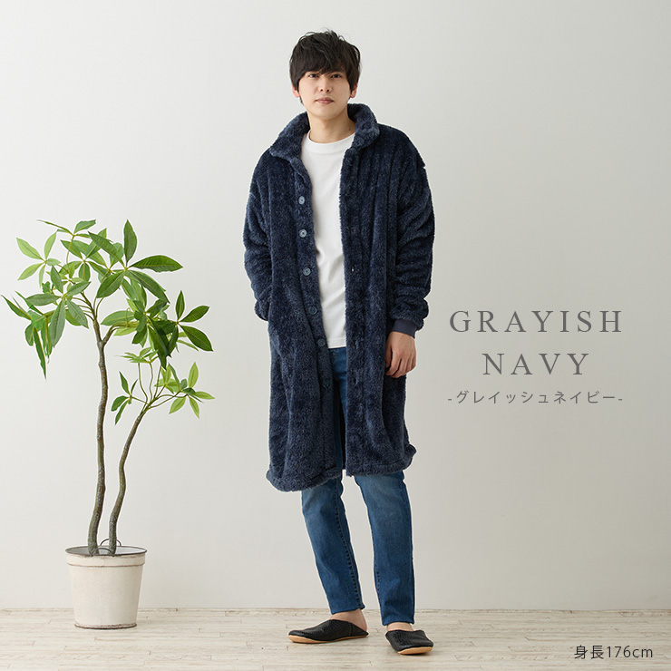 cottacota ルームウェアガウン・ロング グレイッシュネイビー