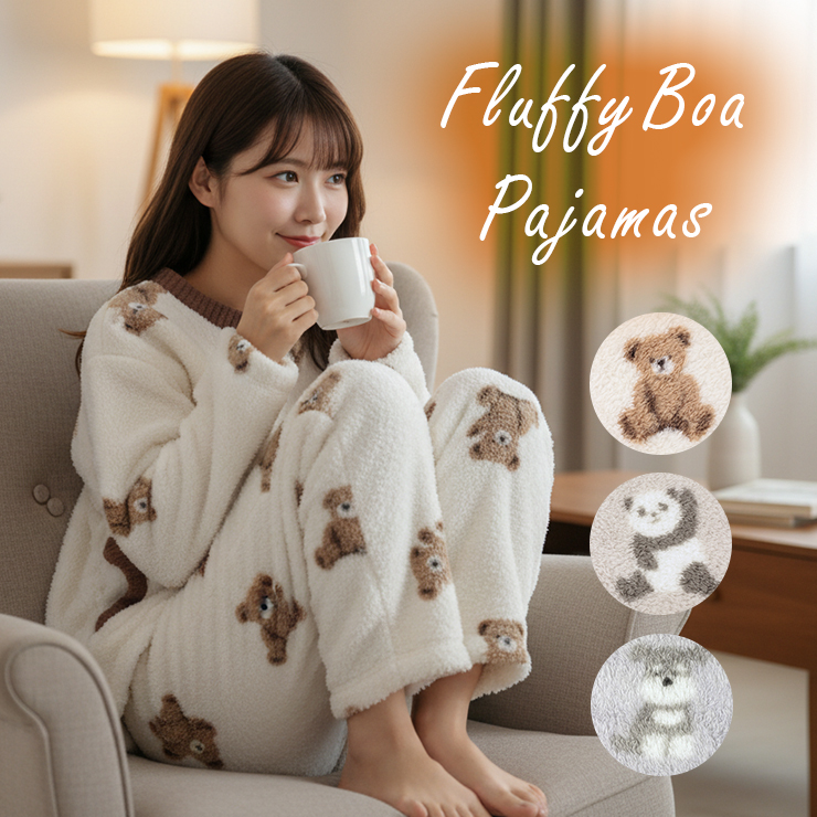 パジャマ レディース ふわふわ もこもこ ルームウェア ボア 長袖 長