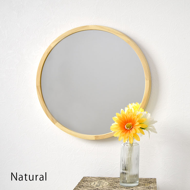 ☆新品☆ウォールミラー 丸型木製フレーム ・日本製・パイン無垢材