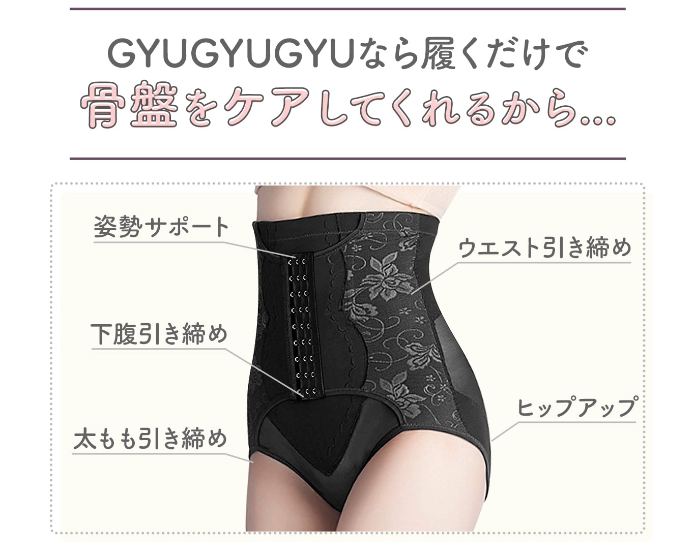 [ 正規品 ] 骨盤ショーツ ギュギュギュ GYU GYU GYU ブラック Mサイズ メール便送料無料NYH / 骨盤ギュM黒S01-01 / KSGMBK-01P｜elohas｜07