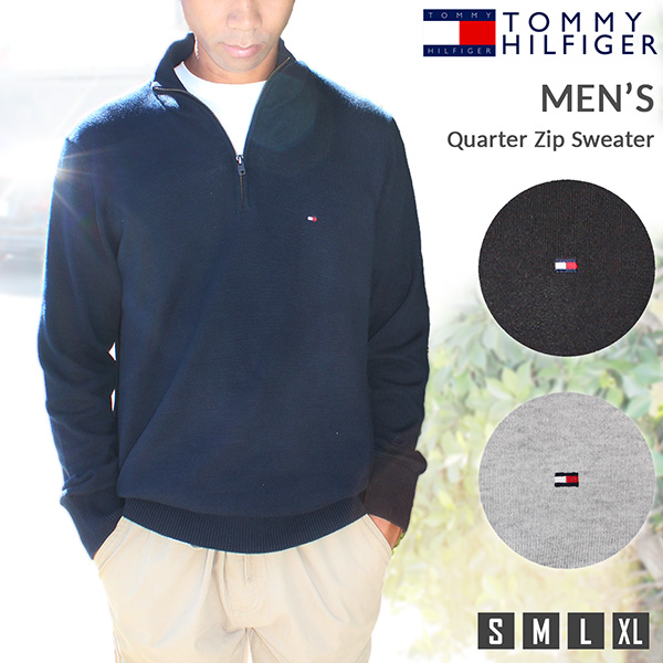 トミーヒルフィガー Tommy Hilfiger セーター メンズニット ハーフジップ メンズ ゴルフウェア ロゴ コットン100% オシャレ 長袖  トップス