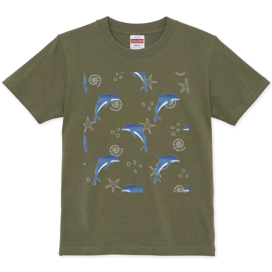 選べる20カラー tシャツ キッズ 半袖 デザイン 90 100 110 120 130 140 150 160 T shirt 013907  イルカ　海　アニマル｜emart｜13