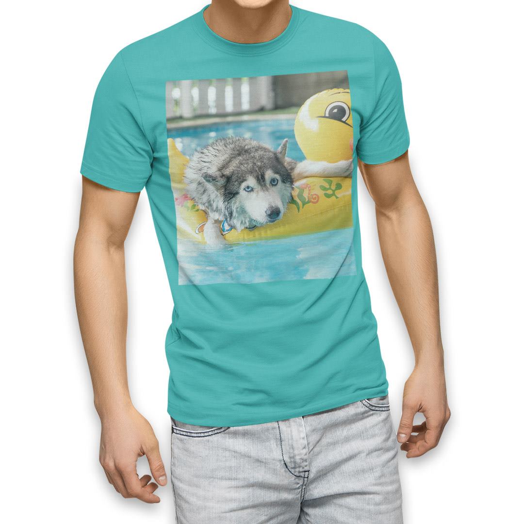 選べる20カラー tシャツ メンズ 半袖 デザイン  S M L XL 2XL 3XL T shirt 014842  犬　シベリアンハスキー　ひよこ　プール　｜emart｜21