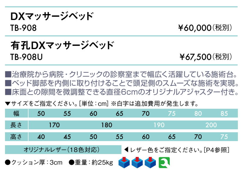 有孔DXマッサージベッド 幅75cm 特注 A001-2114 TB-908U 高田ベッド