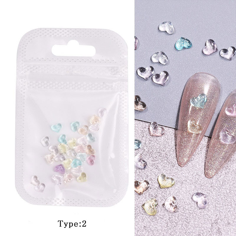 ネイルパーツ うるつや カラフルハート 3種類 ぷっくり ハートストーン