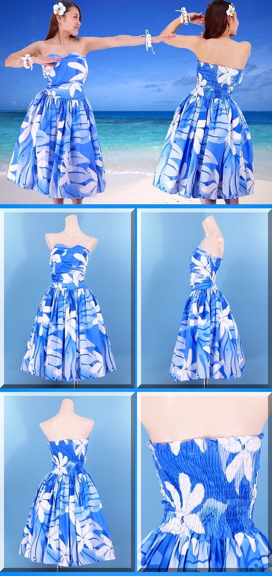 美品♡ハワイ製 フラダンス衣装ブルー T&L MUUMUU FACTORYドレス フラダンス 衣装 ワンピース ドレス フラ ダンス T&L MUUMUU