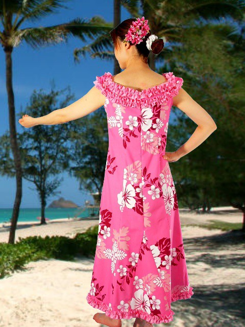 【ハワイ製 フラダンス衣装】ピンク T&L MUUMUU FACTORY ドレス フラダンス ムームー プアラニ ピンク LLLサイズ 658LLL : emika