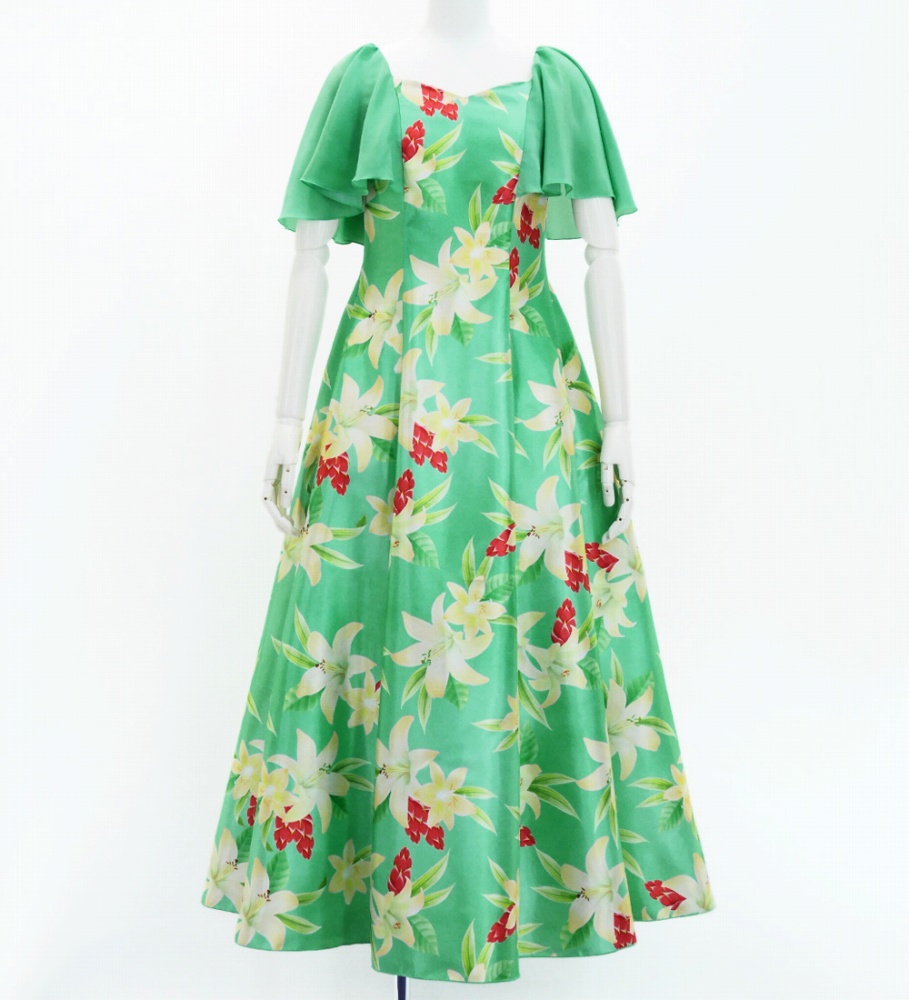 フラドレス [S・M・Lサイズ] フレア袖 ロング丈 リリー グリーン