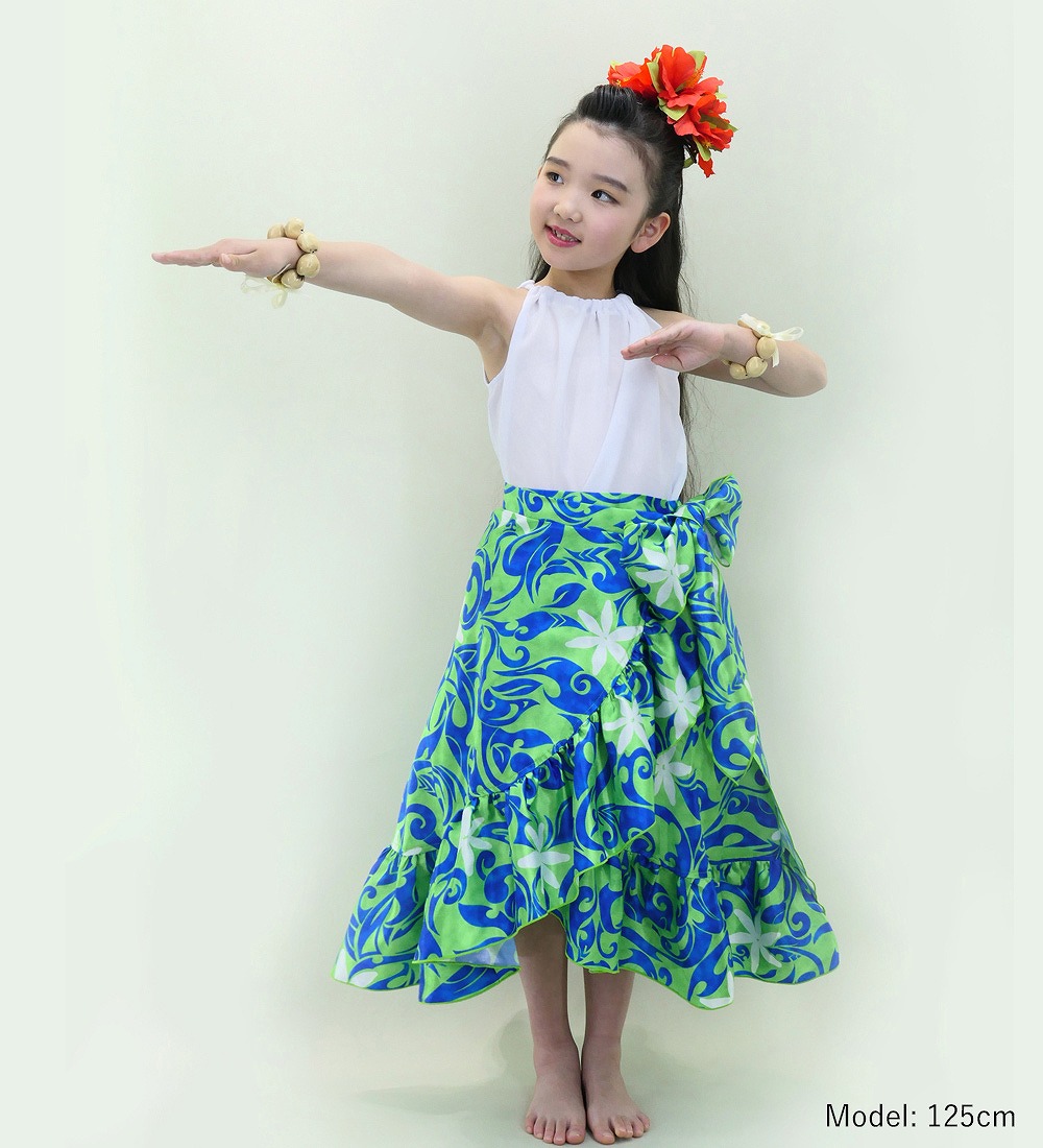 フラダンス ケイキ 巻きスカート シャンタン カヒコ×ティアレ グリーン