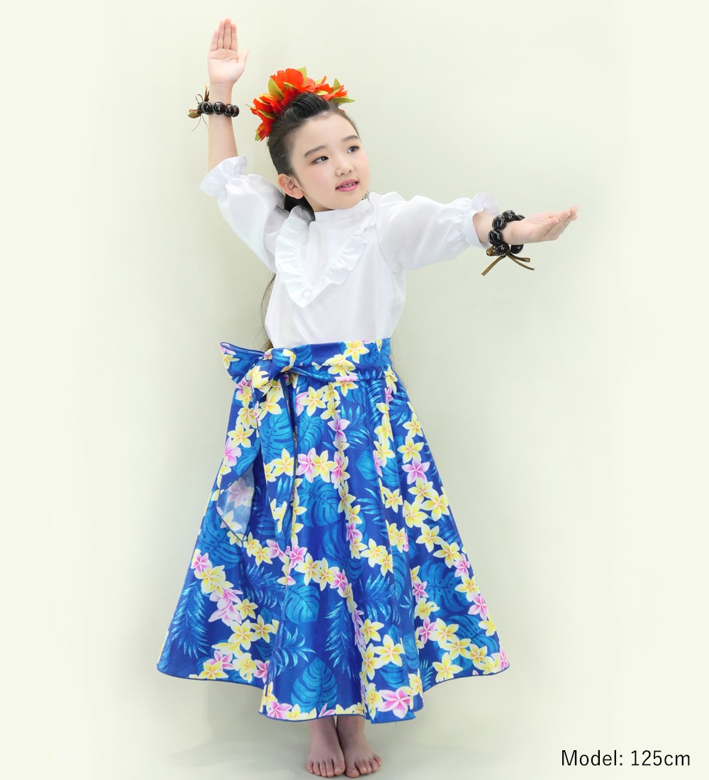 kurayamisaka ザカこめロンT　Lサイズ フラダンス ケイキ ロングサーキュラースカート プルメリアレイ ブルー