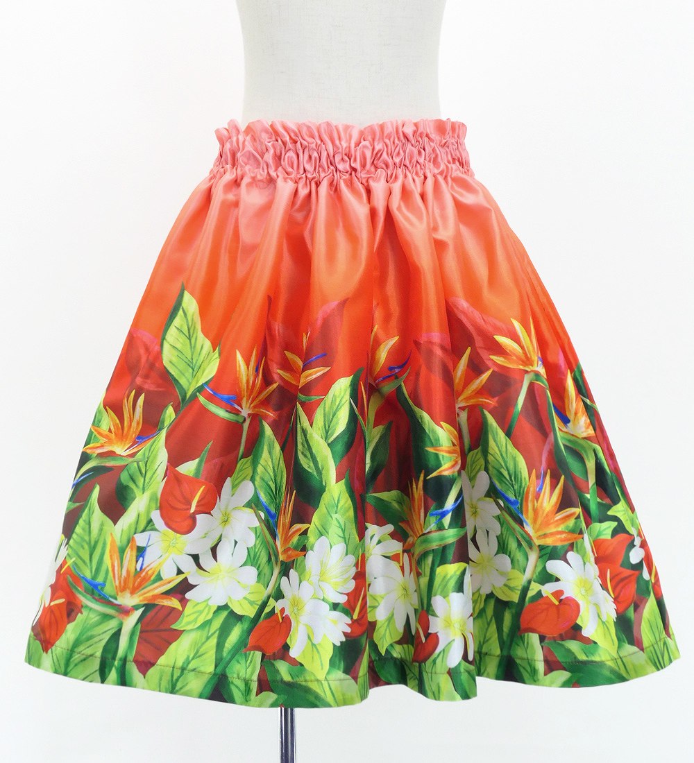 フラダンス ケイキ シャンタン パウスカート ハワイアンフラワー