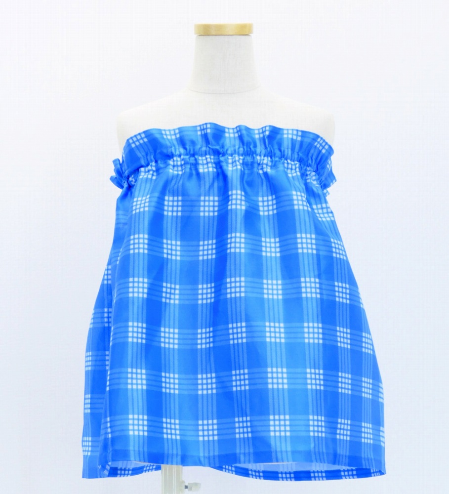 新品　フラダンス　ハワイ　セットアップ　ノースリーブ　パンツ　パラカチェック フラダンス ケイキ シャンタン セットアップ パラカチェック ブルー