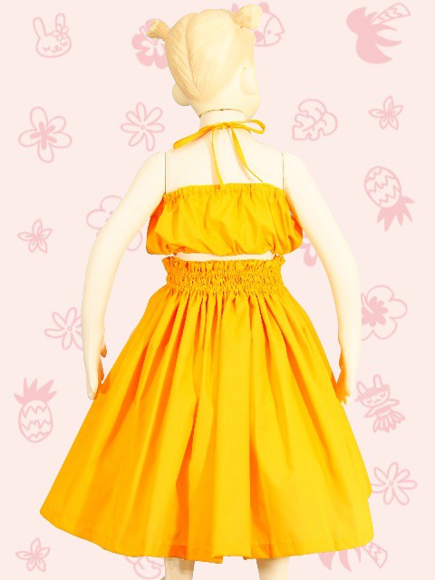 フラダンス　上下セット フラダンス ケイキ 上下 セット キッズ イエロー Lサイズ c4L : emika