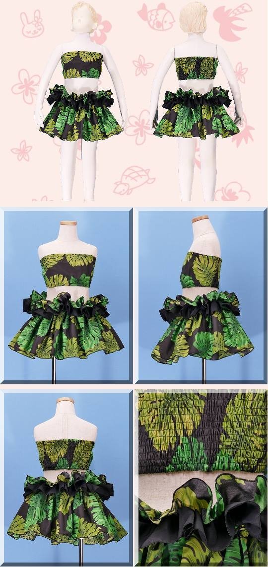 フラ・タヒチアン 上下 セットキッズ ブラック Lサイズ c96l : emika