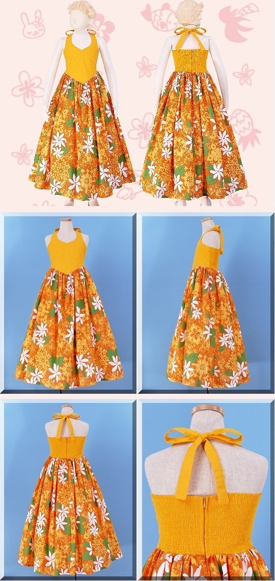 ALOHA-KIDS【美品】【ケイキ】【フラダンス】ドレス フラダンス ケイキ(キッズ) ミディ丈 ムームードレス ピンク