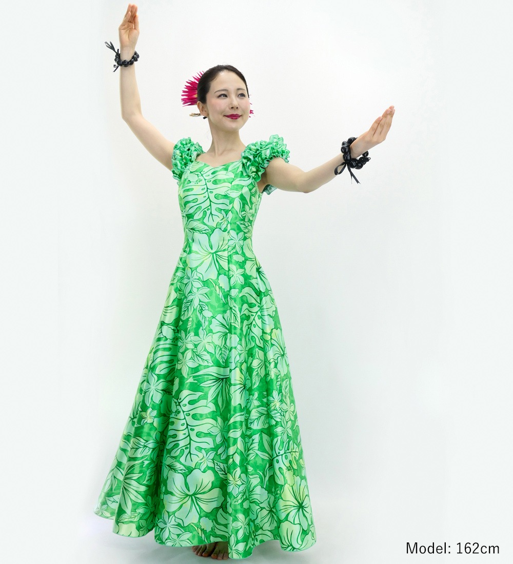 フラドレス [S・M・Lサイズ] ギャザーフリル パフスリーブ ハワイアン