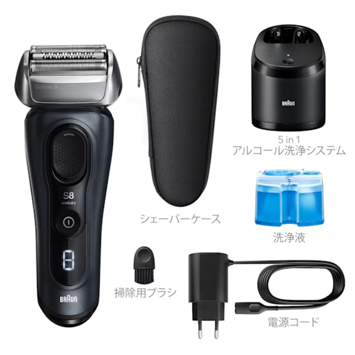 ブラウン メンズシェーバー シリーズ8 洗浄台付き 8663cc グレー 新品 BRAUN（ブラウン） メンズシェーバー シリーズ8 洗浄台付き 8663cc