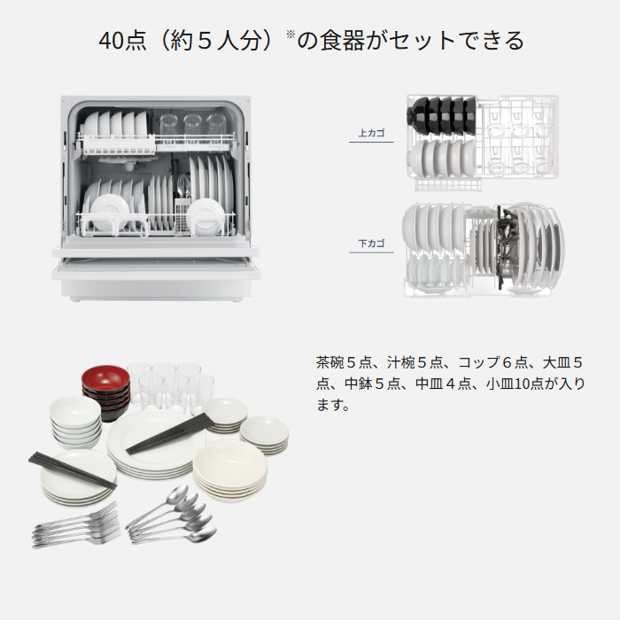 パナソニック 食器洗い乾燥機 食器点数 40点 ストリーム除菌洗浄 80℃ すすぎ 卓上 食洗機 NP-TH5-S ライトシルバー Panasonic（パナソニック） 食器洗い乾燥機 食器点数 40点 ストリーム