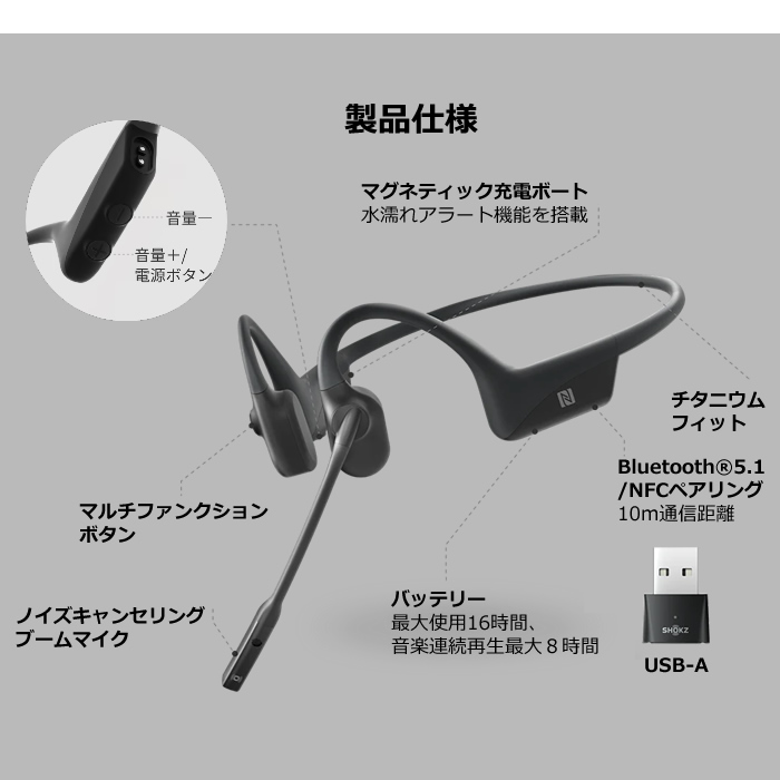 SHOKZ ショックス 骨伝導ヘッドセット OPENCOMM UC 防水 通話